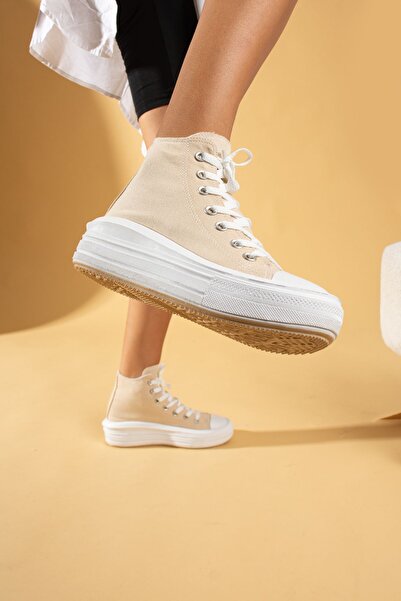 Pembe Potin Γυναικείες μπότες αθλητικών παπουτσιών με ψηλή σόλα Unisex σε μπεζ χρώμα