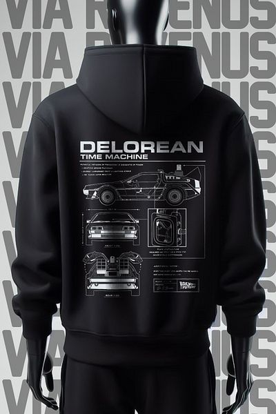 Vordevia Φούτερ Delorean με εμπριμέ μαύρη κουκούλα - 3 νήματα φαρδιά εφαρμογή
