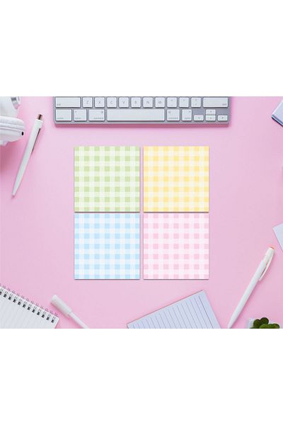 Pine Note Set of 4 Gingham Patterned Colored Memopad, Notepad, Memo Pad, Notebook, Planner