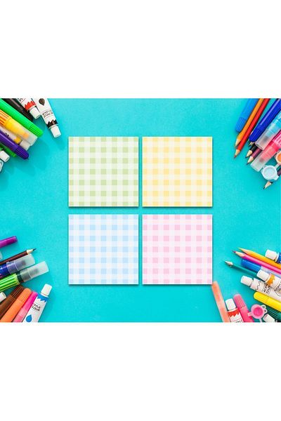 Pine Note Set of 4 Gingham Patterned Colored Memopad, Notepad, Memo Pad, Notebook, Planner
