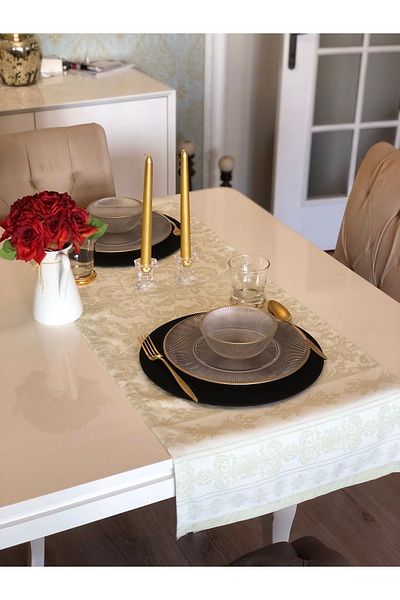 Ayd Home Κρεμ Χρώμα Runner Μοτίβο Ορθογώνιο Επιτραπέζιο Παρουσίαση 43-135 εκ. Επιτραπέζια σκεύη κουζίνας Ramadan Eid