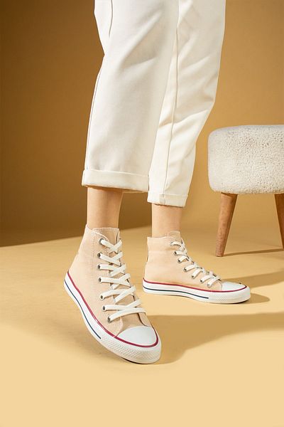 Pembe Potin Unisex Beige Linen Convers Model Sneaker Linen Sneakers Boots
