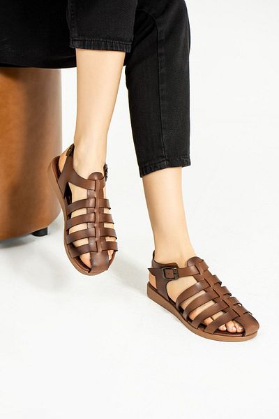 Pembe Potin Women's Tan Comfortable Poly Sole Daily Summer Basement Style Sandals
