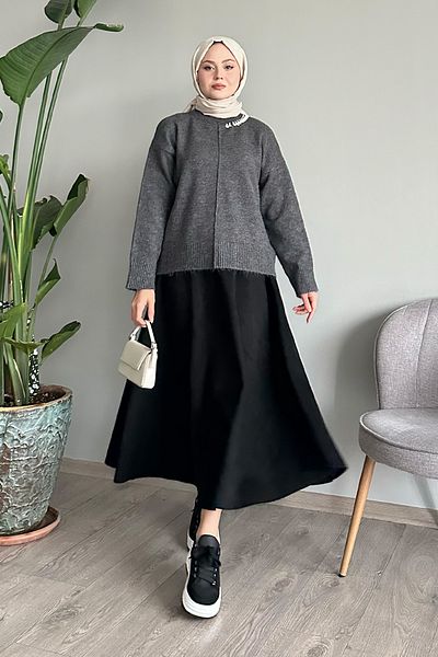 InStyle Pulover din tricotaje din scoici cu detalii din piatră antracit
