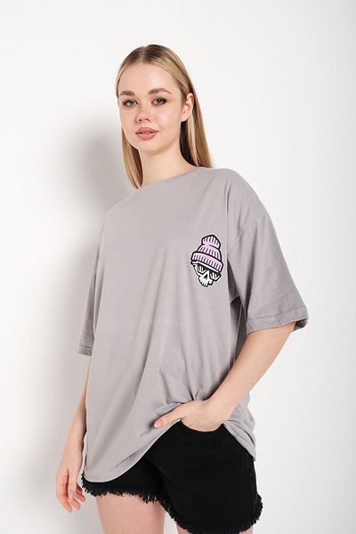 Trendseninle Tricou oversize pentru femei, vopsit în gri Today Was Printed