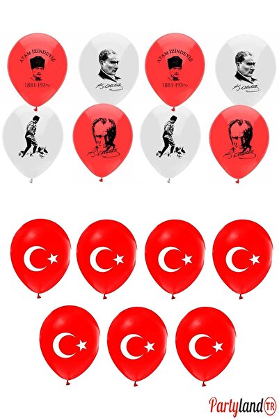 PartylandTR Atatürk Ve Türk Bayrağı Çift Taraf Baskılı 15 Adet Balon