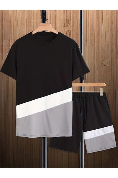 Trendseninle Unisex Black Slim Colored Oversize Shorts Set