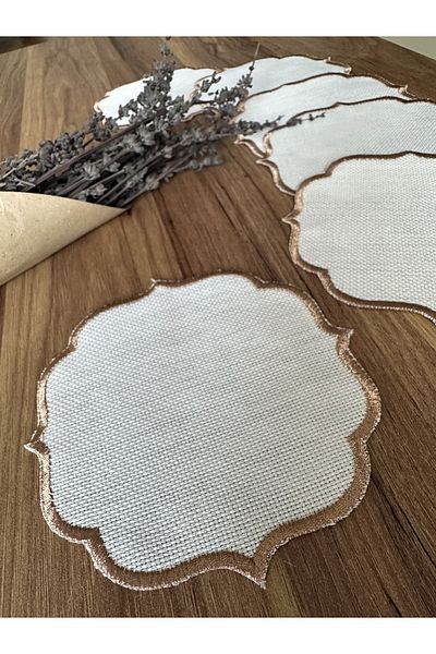 Nurhanhome 6 Pieces Bronze Embroidered Coffee Cocktail Presentation Napkin Suitable for Etamine Processing