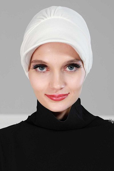Aisha's Design B-30 غطاء رأس من القطن الممشط باللون الكريمي مع قبعة