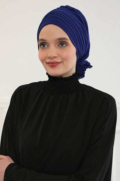 Aisha's Design Saks Blue Chiffon Ready Turban - Cross Sewing Design, ht-30