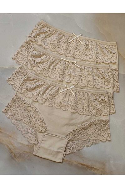 AVESŞENER High Waist Lace Large Size 3-Piece Panty Slip Set
