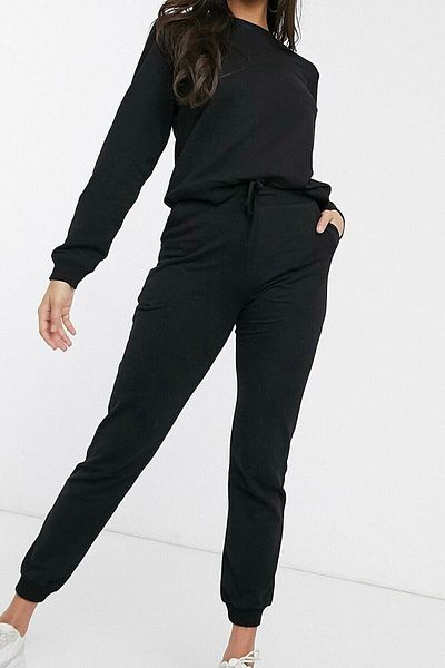 Trendseninle Damen-Pyjama-Set aus schwarzer Baumwolle