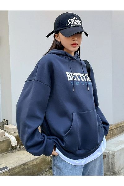 Trendseninle Γυναικείο φούτερ Navy Blue Better με στάμπα oversize