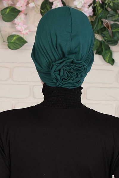 Aisha's Design غطاء رأس من القطن الممشط باللون الأخضر الداكن - B-53