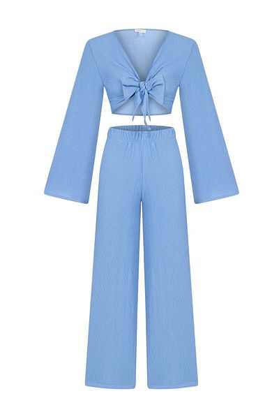 AQUELLA Crop Top-Pantaloni Texturat Albastru Set Două Piese