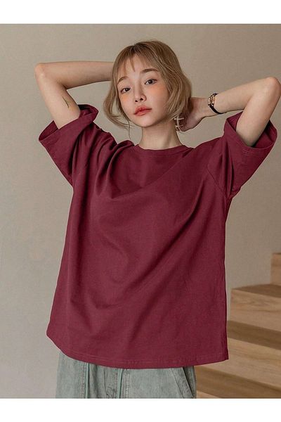 Trendseninle Tricou de damă Burgundy Fructification imprimat oversize