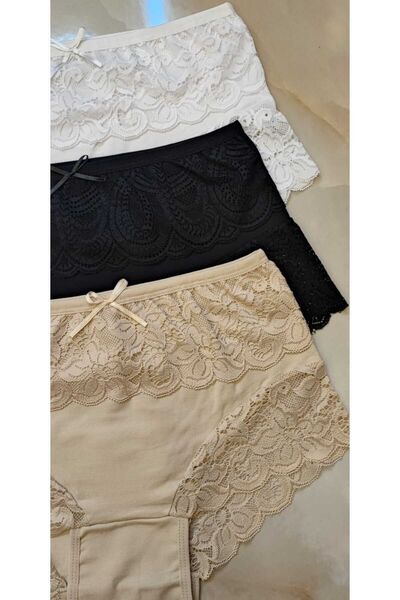 AVESŞENER Set de 3 chiloți din dantelă cu talie înaltă