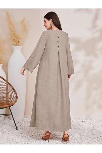 Trendseninle Women's Mink Single-Breasted Linen Dress