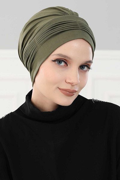 Aisha's Design B-19 غطاء رأس من القطن الممشط باللون الأخضر الكاكي