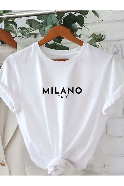 Trendseninle Γυναικείο μπλουζάκι White Milano Printed Oversize