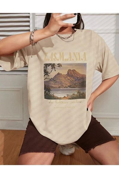 Trendseninle Γυναικείο μπλουζάκι Oversize με στάμπα Tasmania