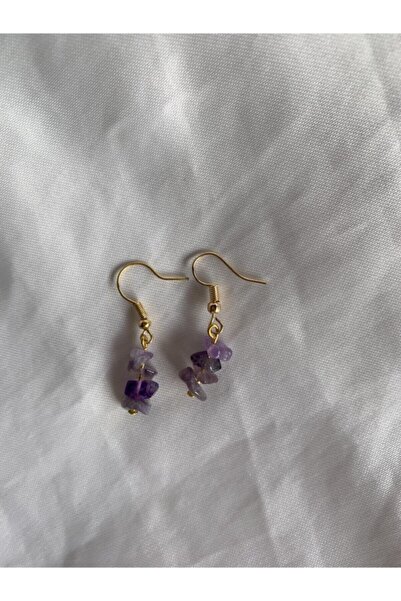 Mıçı takı silver Ametist Taşlı Gold Kaplama Küpe