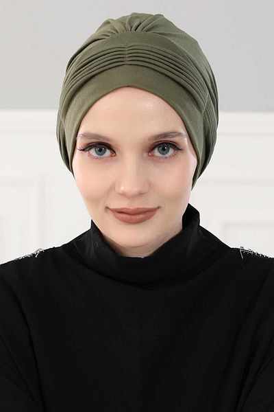 Aisha's Design B-19 غطاء رأس من القطن الممشط باللون الأخضر الكاكي