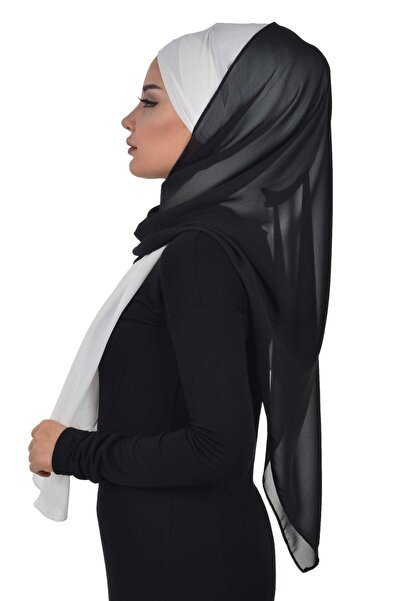 Aisha's Design Cross Stitch Double Color Practical Chiffon Shawl,Cps-84,Black - Off White,Cps-84,Black - Off White