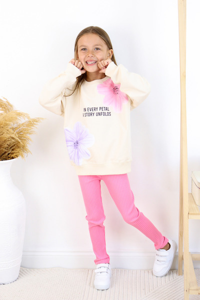 e-çocuk Every Petal Printed Set for Girl - Top and Bottom Set 6646