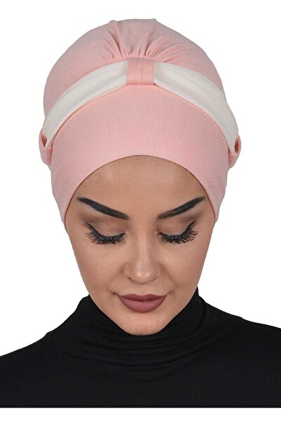 Ayşe Tasarım Chiffon Belted Combed Cotton Bonnet, Powder - Cream, B-24, Powder - Cream