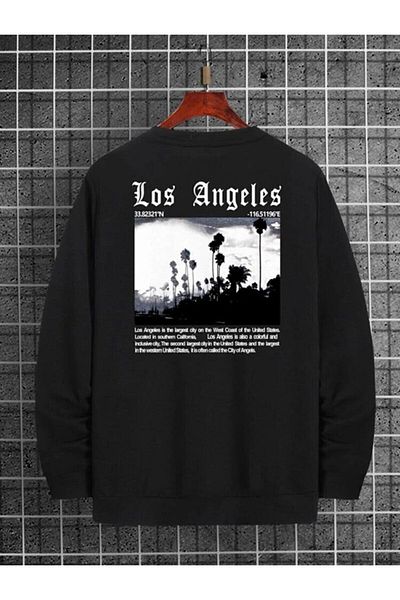 Trendseninle Unisex Μαύρο φούτερ με στάμπα Los Angeles