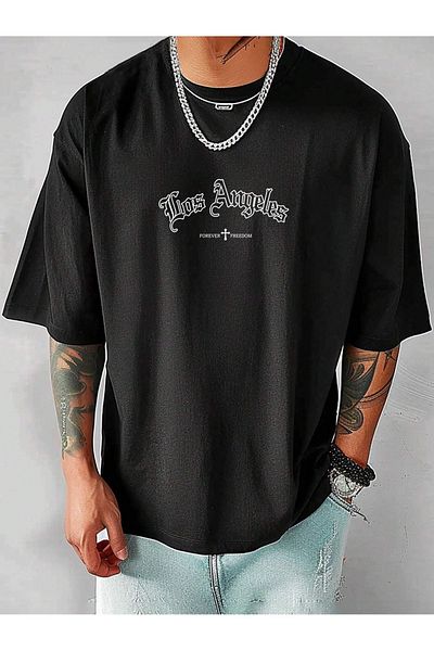 Trendseninle Мъжка черна тениска с принт Los Angeles Forever Freedom