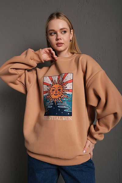 Trendseninle Γυναικείο φούτερ Oversize με στάμπα Mink Sun