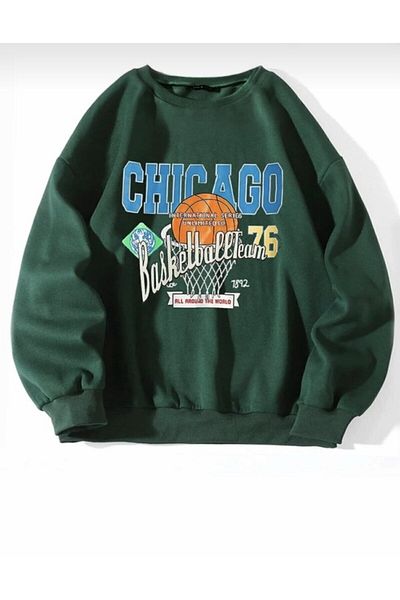 Trendseninle Γυναικείο φούτερ με στάμπα Chicago 76 σε πράσινο χρώμα