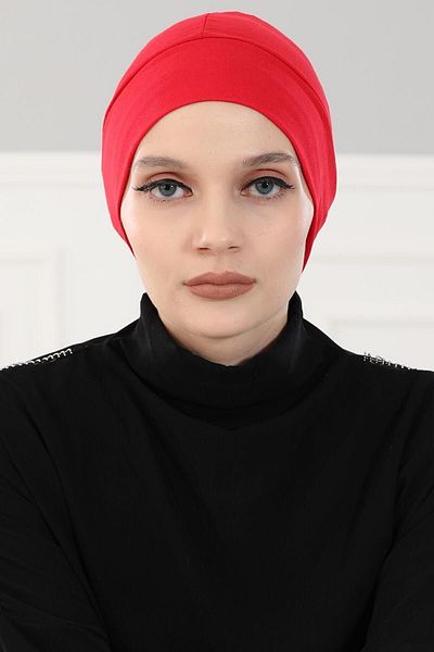 Aisha's Design غطاء رأس من القطن الممشط باللون الأحمر - B-37