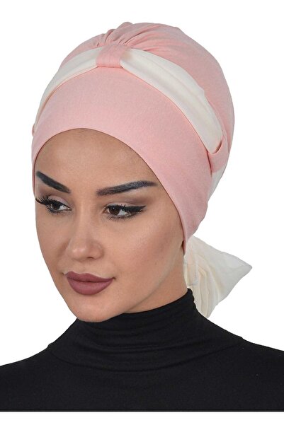 Ayşe Tasarım Chiffon Belted Combed Cotton Bonnet, Powder - Cream, B-24, Powder - Cream