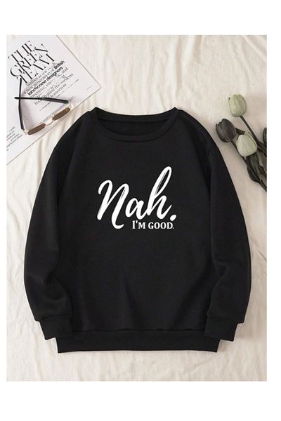 Trendseninle Unisex Μαύρο IM Φούτερ με καλή στάμπα με λαιμόκοψη