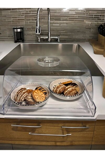 Store Sunum Tepsisi Şeffaf  Fanuslu  Pleksi 26.5*19.5*33  Cm Kek