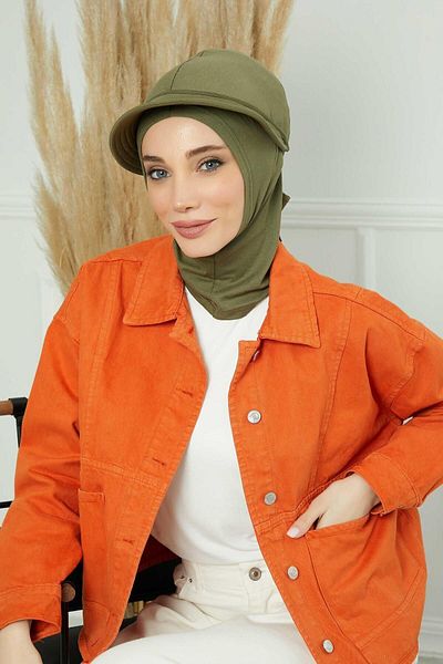 Aisha's Design غطاء محرك السيارة من القطن الممشط باللون الأخضر الكاكي - B-75