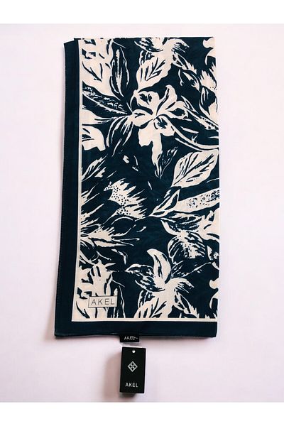 Akel 95X95 Size Floral Patterned Digital Soft Scarf