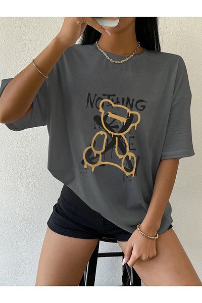 Trendseninle Γυναικείο μπλουζάκι καπνιστό Nothing Else Printed Oversize
