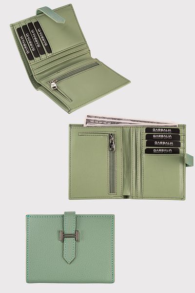 Garbalia Γυναικείο πορτοφόλι με κάρτα Mint Green Helsinki - με εξωτερική ζώνη, φερμουάρ και θήκες νομισμάτων