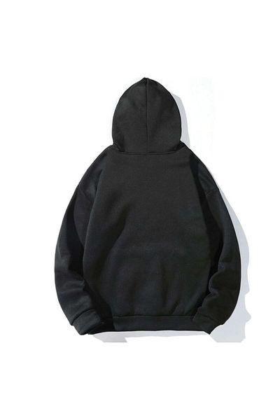 Trendseninle Unisex Μαύρο Το πιο χαρούμενο φούτερ με στάμπα με κουκούλα