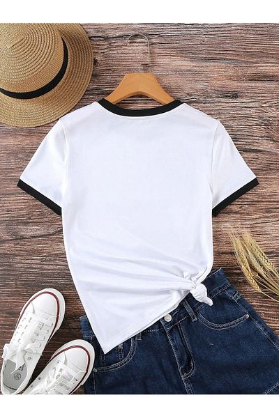 Trendseninle Μπλουζάκι Unisex Λευκό Χτενισμένο Βαμβακερό Interlock