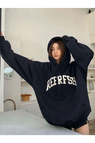 Trendseninle Γυναικείο φούτερ Navy Blue Refrfsh με στάμπα