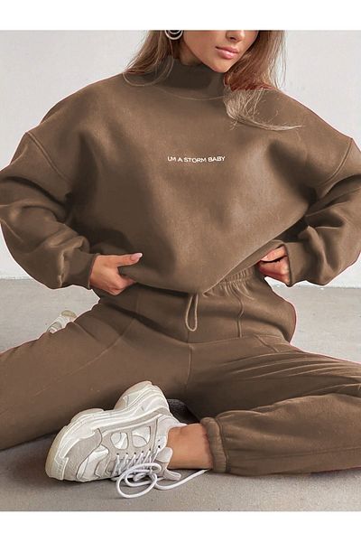 Trendseninle Γυναικείο Σετ φόρμας Milk Coffee Storm Baby με στάμπα στο κάτω μέρος