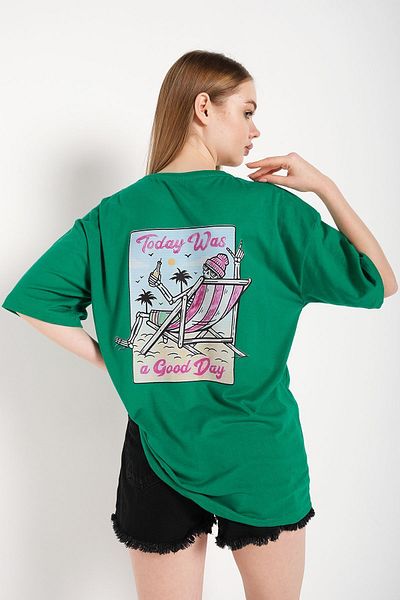 Trendseninle Tricou oversize cu imprimeu Green Today Was pentru femei