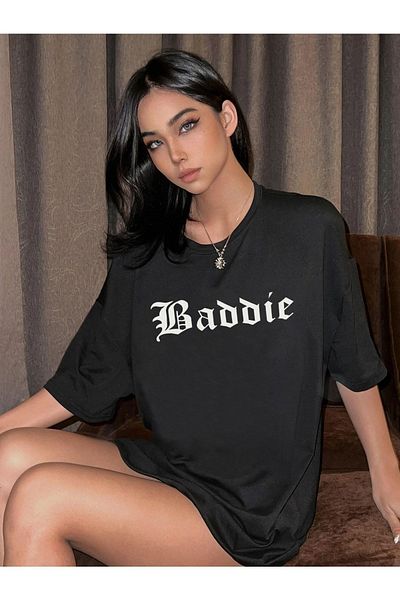 Trendseninle Γυναικείο μπλουζάκι Black Baddie Printed Oversize