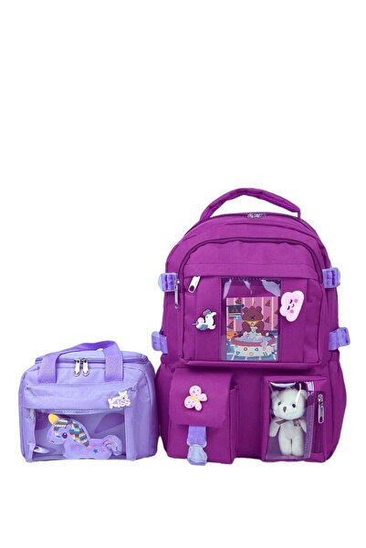 QUOVO Kawaii Kore Tarzı Full Aksesuarlı Ortopedik Yerli Günlük Okul Çantası K...