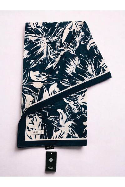 Akel 95X95 Size Floral Patterned Digital Soft Scarf